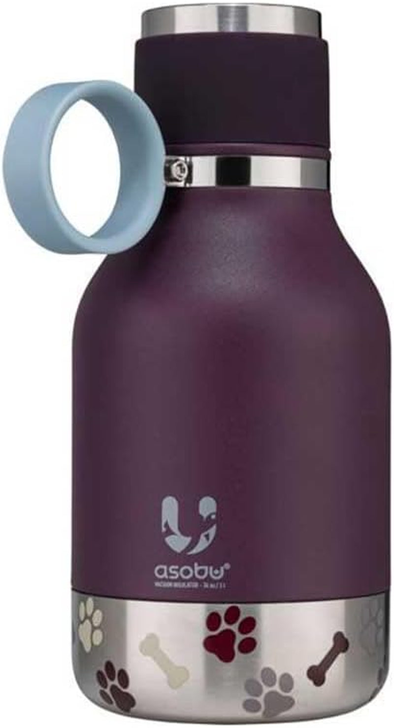 Dog Bowl Attached to Stainless Steel Insulated Bottle 1 Liter (Burgundy)