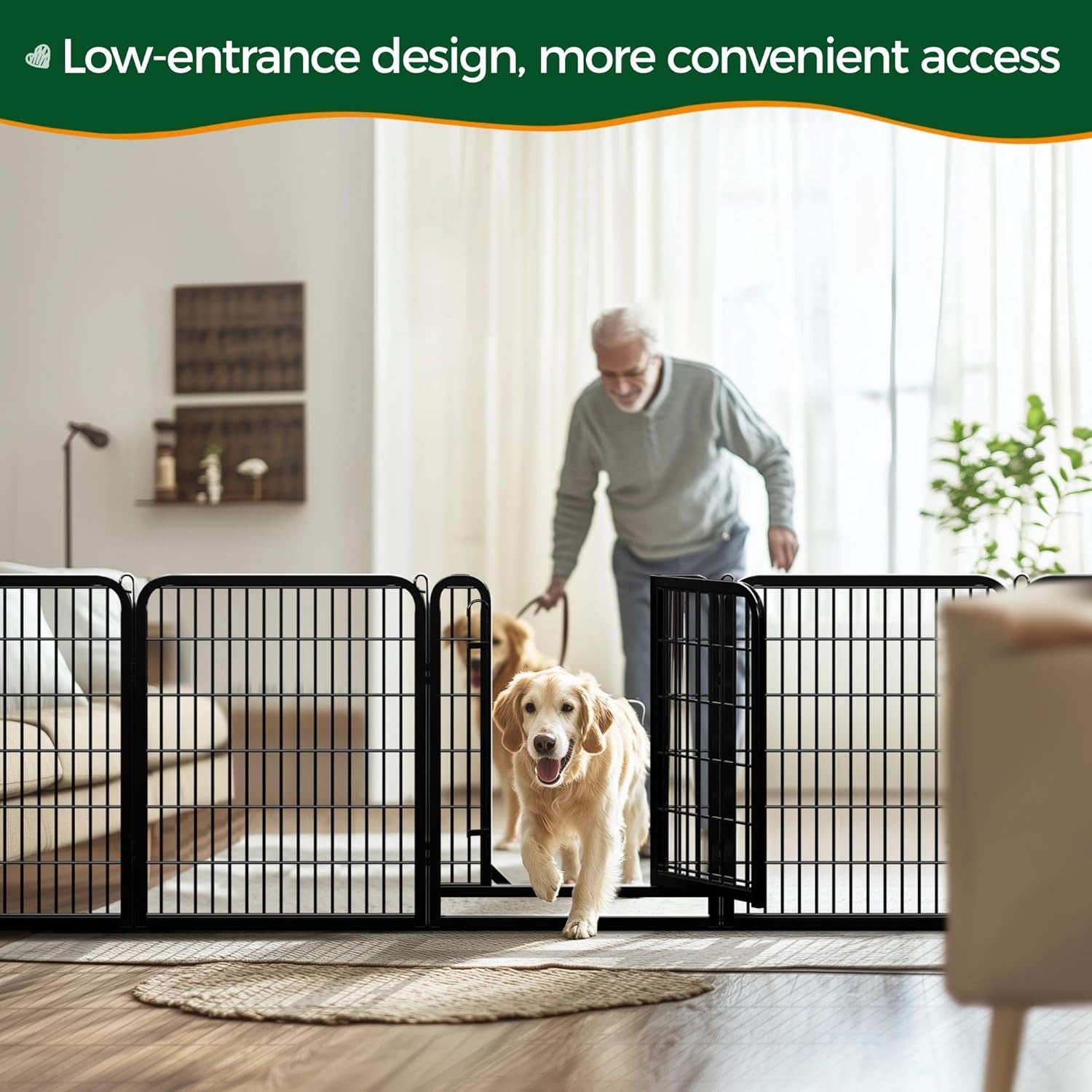32-Inch Heavy Duty Dog Pen- Foldable Metal 16 Panel Dog Pen Dog Exercise Pen Barrier Kennel Portable Cat Duck Chicken Puppy Fence with Door Outdoor & Indoor Black