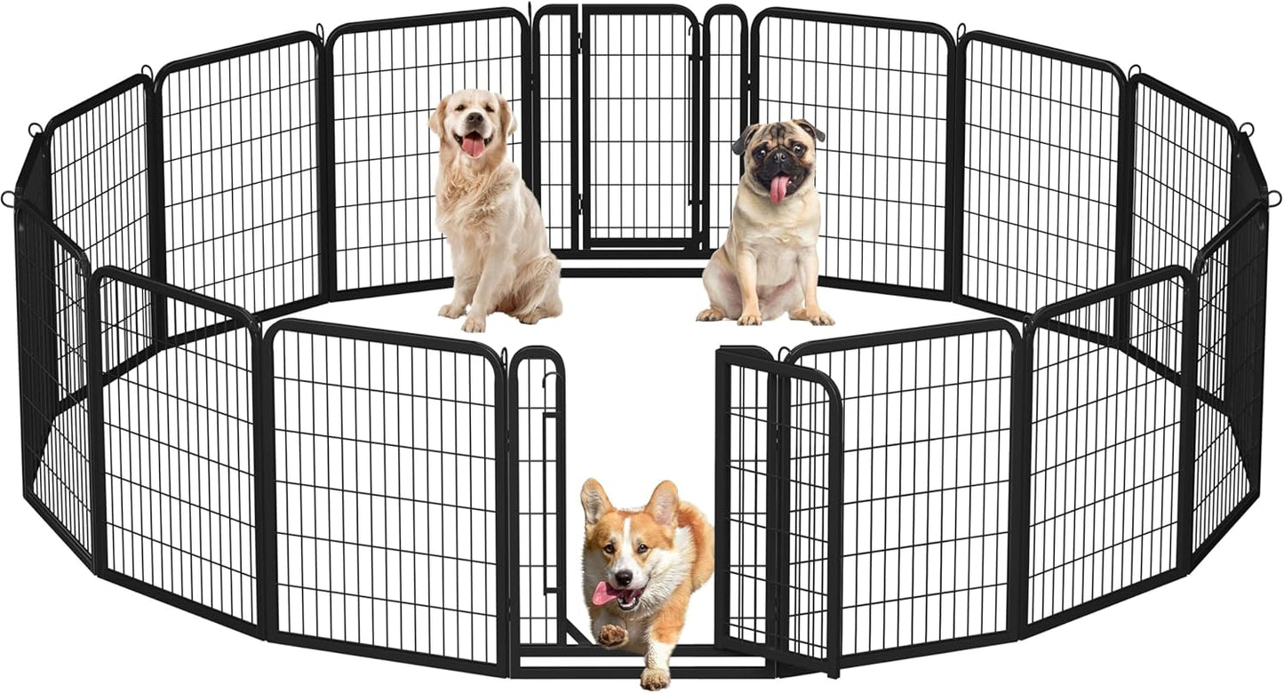 32-Inch Heavy Duty Dog Pen- Foldable Metal 16 Panel Dog Pen Dog Exercise Pen Barrier Kennel Portable Cat Duck Chicken Puppy Fence with Door Outdoor & Indoor Black