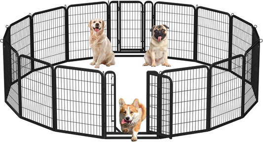 32-Inch Heavy Duty Dog Pen- Foldable Metal 16 Panel Dog Pen Dog Exercise Pen Barrier Kennel Portable Cat Duck Chicken Puppy Fence with Door Outdoor & Indoor Black