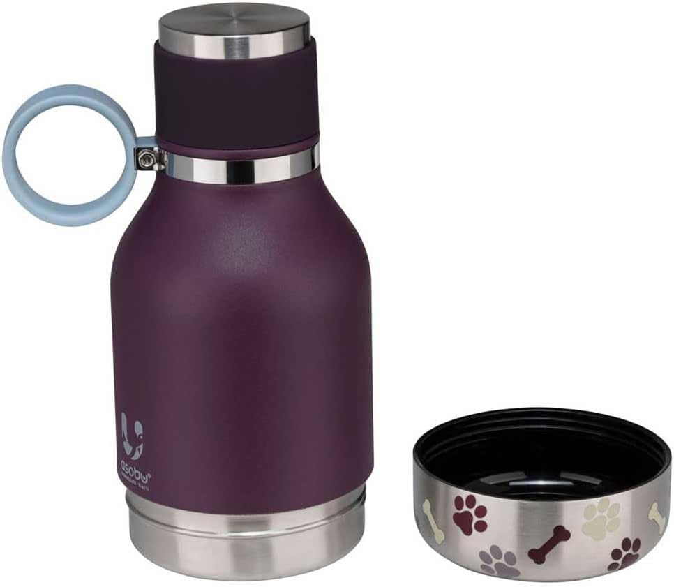 Dog Bowl Attached to Stainless Steel Insulated Bottle 1 Liter (Burgundy)
