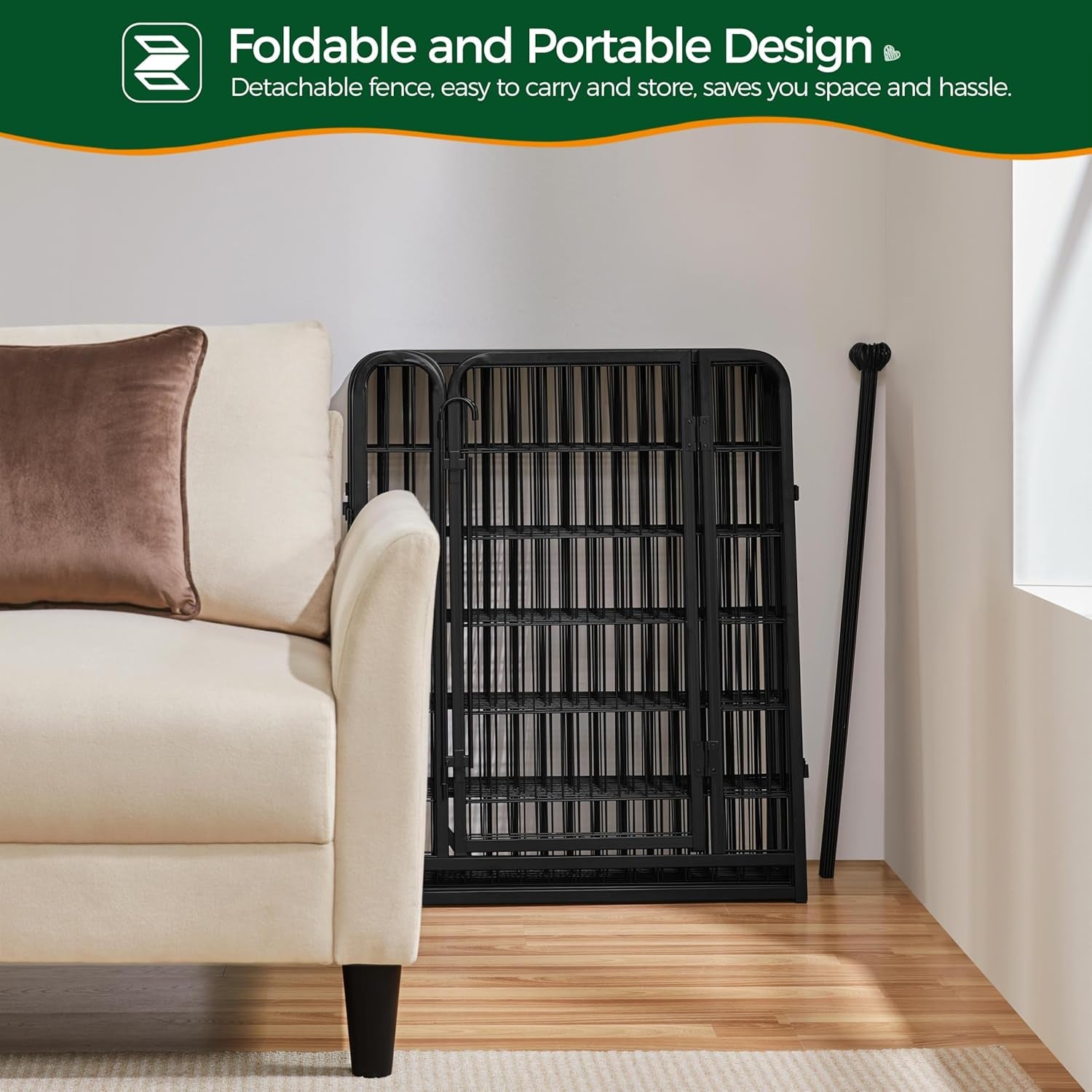 32-Inch Heavy Duty Dog Pen- Foldable Metal 16 Panel Dog Pen Dog Exercise Pen Barrier Kennel Portable Cat Duck Chicken Puppy Fence with Door Outdoor & Indoor Black