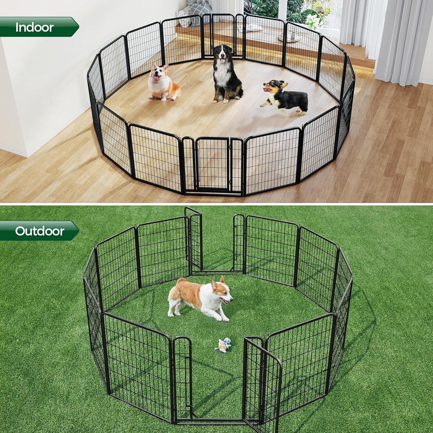 32-Inch Heavy Duty Dog Pen- Foldable Metal 16 Panel Dog Pen Dog Exercise Pen Barrier Kennel Portable Cat Duck Chicken Puppy Fence with Door Outdoor & Indoor Black