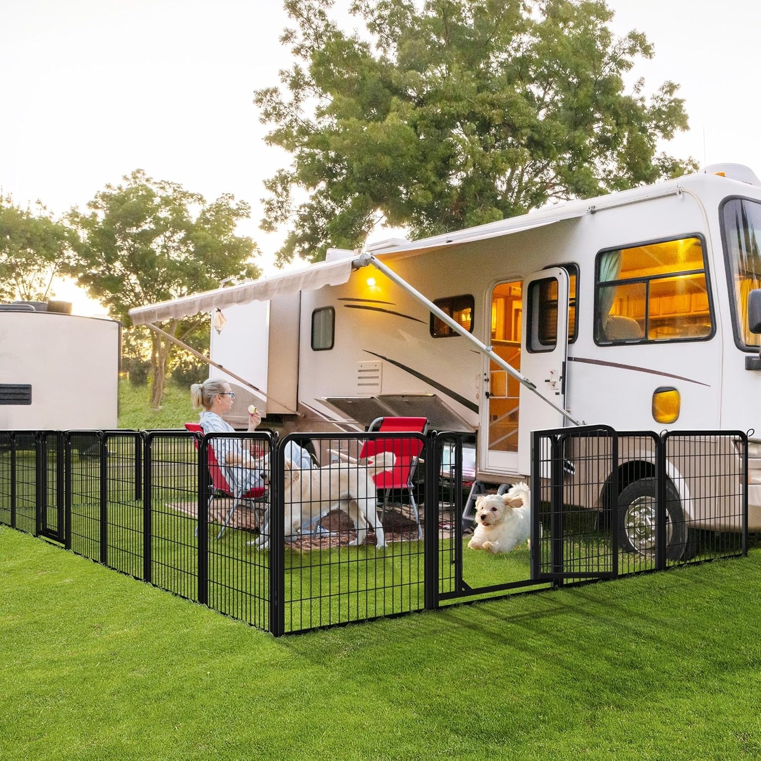 32-Inch Heavy Duty Dog Pen- Foldable Metal 16 Panel Dog Pen Dog Exercise Pen Barrier Kennel Portable Cat Duck Chicken Puppy Fence with Door Outdoor & Indoor Black