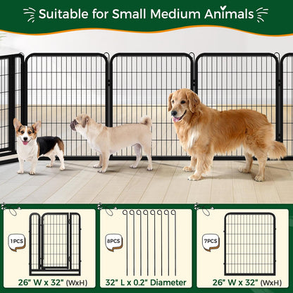 32-Inch Heavy Duty Dog Pen- Foldable Metal 16 Panel Dog Pen Dog Exercise Pen Barrier Kennel Portable Cat Duck Chicken Puppy Fence with Door Outdoor & Indoor Black