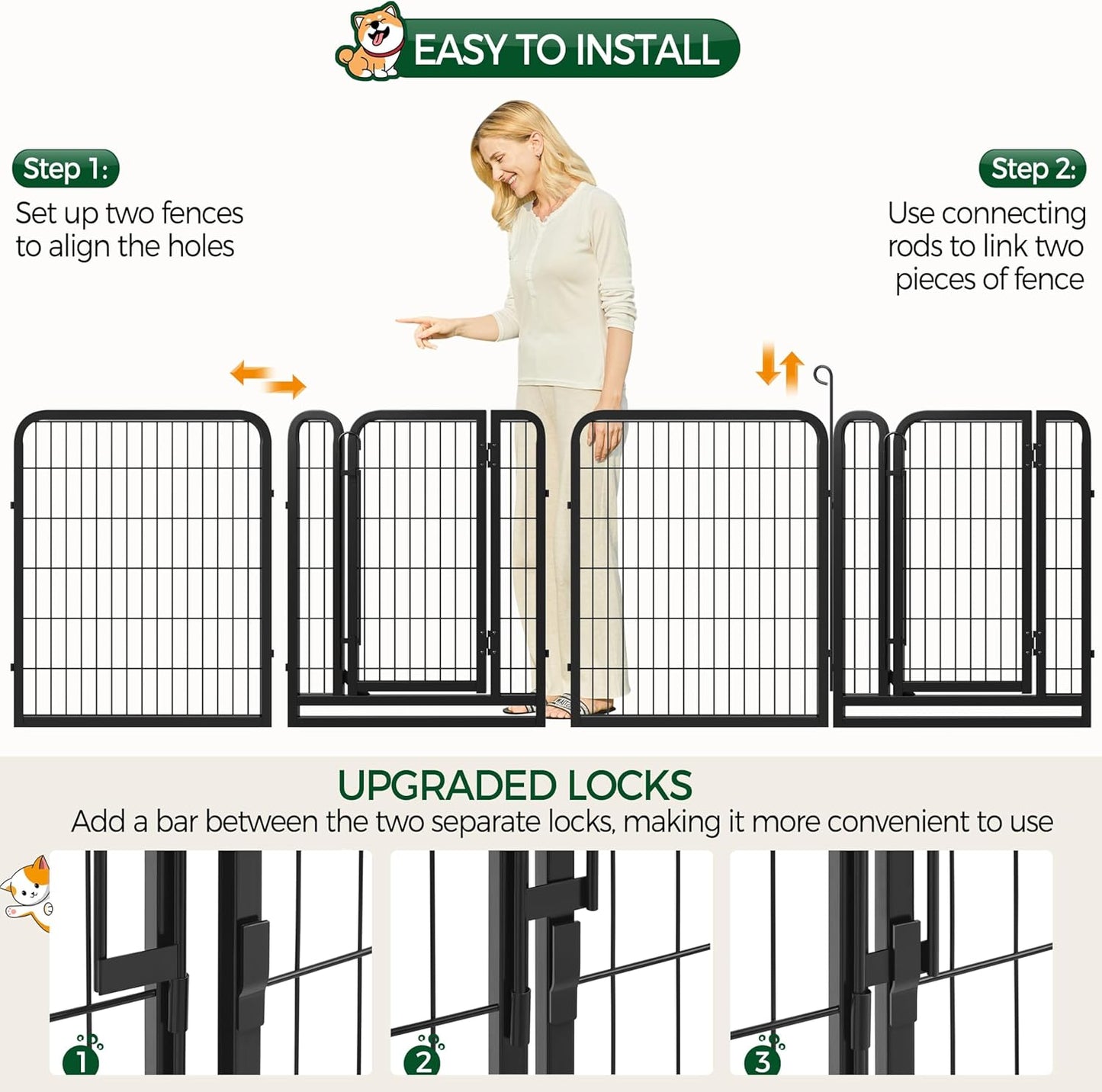 32-Inch Heavy Duty Dog Pen- Foldable Metal 16 Panel Dog Pen Dog Exercise Pen Barrier Kennel Portable Cat Duck Chicken Puppy Fence with Door Outdoor & Indoor Black